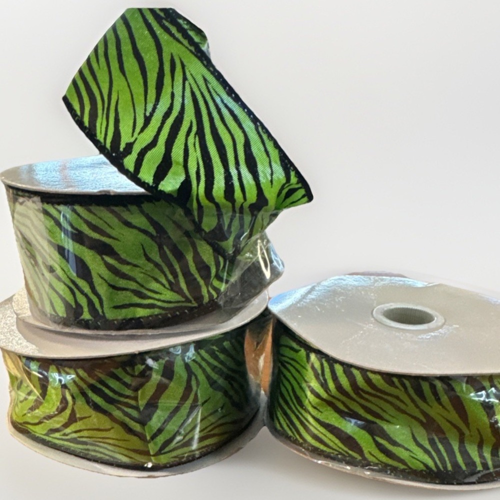 Zebra Print Ribbon Lime Green Black 1.5 Inch x 10 Yards Polyester Q19409-09 3PK